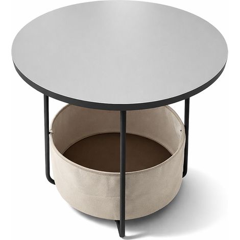 Relaxdays Beistelltisch, runder Couchtisch, mit Stoffkorb, HD 50x45 cm, Kaffeetisch Wohnzimmer, MDF & Metall, grau-creme