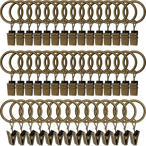 Lot de 45 anneaux de rideaux avec pinces - Bronze antique, pinces à rideaux robustes, crochets de fixation pour tringle à rideaux, crochets décoratifs pour rideaux et cadres de fenêtres avec trou méta (1/5)