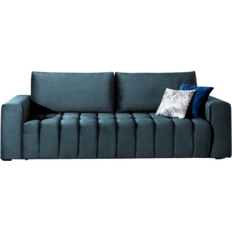 Canapé convertible capitonné LARKO velours-Bleu pétrole (1/5)