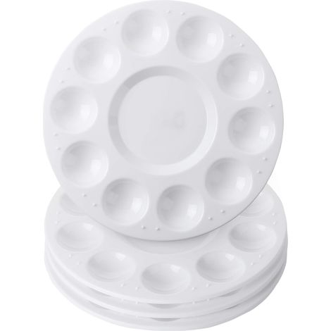 Paint Tray Palette - 6 7 Inches Diameter - 10 Wells 1 Central Reservoir - For Acrylic Watercolor Tempera - Plastic - 4 Pack (1/5)