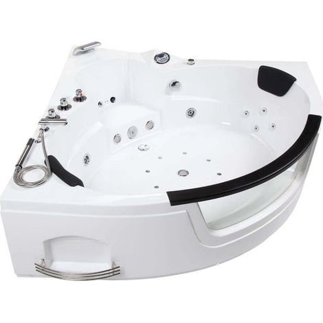 Home Deluxe – Baignoire balnéo d'angle pour 2 personnes – Jacuzzi Laguna L Mini – Dimensions 135 x 135 x 65 cm – Avec chauffage, radio et luminothérapie (1/5)