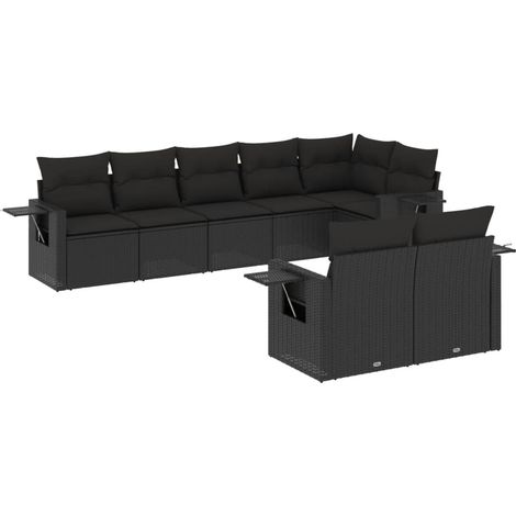 Set de sofás de jardín 8 piezas y cojines ratán sintético negro vidaXL (1/5)