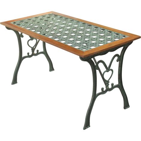Tavolo da giardino 110x55xH60 cm con struttura in ghisa e legno tropicale Rattan Arc (1/2)