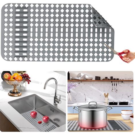 Tappetino da cucina, protezione per lavello (63,5 x 33 cm) — Griglia pieghevole e antiscivolo per lavelli in porcellana e acciaio inox — Ritagliabile nella misura desiderata (Grigio) (1/5)