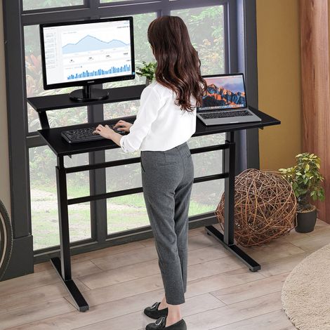 2-Tier Standing Desk Sit to Stand Workstation Ergonomic Computer Table Black