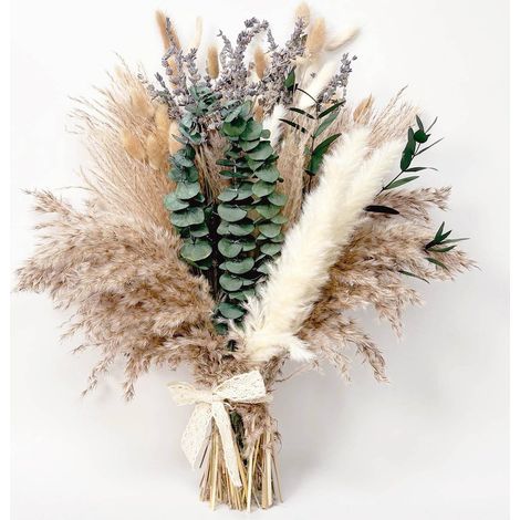 Herbe de la Pampa Décoration Salon 100 Pièces - Bouquet de Fleurs Séchées, Eucalyptus, Lavande - Décoration d'Automne Intérieur, Boho Table à Manger Artificielle (1/5)