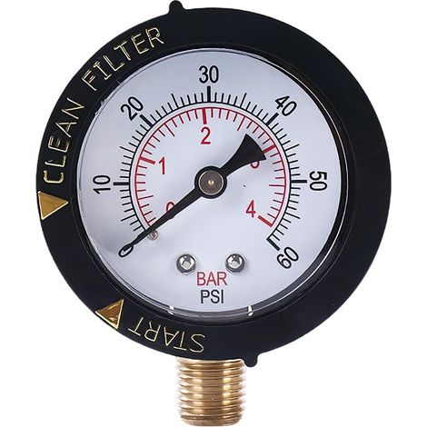 1/4" NPT Manomètre, 0-4 bar/psi Manomètre de Haute Précision Manomètrepoureau Manomètre pour piscine classe de précision 1.6 pour les étangs de Piscine et de Poisson Pression d'eau Manomètre (1/5)