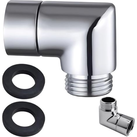 Rallonge de pommeau de douche, angle de 1/2", adaptateur de tuyau de douche à 90 °, coude de raccordement mural avec joints, adaptateur de raccord pour pommeau de douche (argent) (1/5)