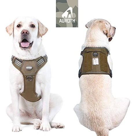 AUROTH Harnais de Chien Anti Traction, Harnais Tactique Chien Respirant Réglable Facile à Mettre pour Moyen Grand Chien, Gilet Durable Réfléchissant, Matériel Militaire Taille L, Brun Vert (1/4)