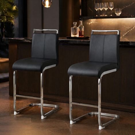 Taburetes de bar 38,9x46,5x96,5 cm de metal y PU negro, escandinavos para cocina FloraGrace (1/5)