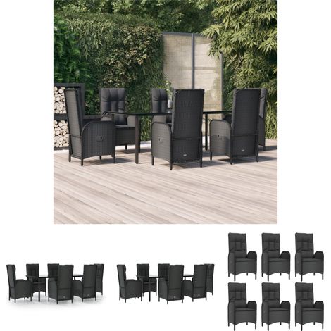 Gartenmöbel - vidaXL 7-tlg. Garten-Essgruppe mit Kissen Schwarz Poly Rattan - Rattanstuhl (1/5)