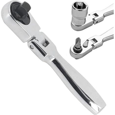 Clé à cliquet mini, 2 en 1 tête flexible rotative 180°, cliquet 1/4" 72 dents à dégagement rapide, clé à douille à cliquet combinée