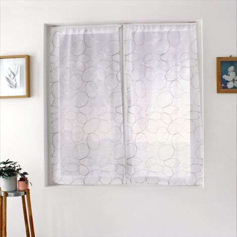 Paire de Voilages Bordés "Galet" 60x120cm Gris & Blanc