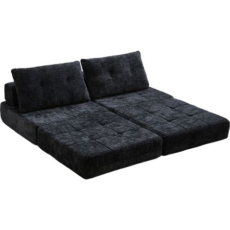 Sofá cama plegable de suelo con respaldo y cojines de chenilla negro 79 x 79 x 57 cm HOMVRA (1/5)