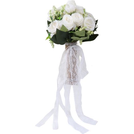 Bouquet de mariée artificiel blanc laiteux, réaliste et élégant, idéal pour les photos de mariage. Fleurs artificielles d'un blanc laiteux, réalistes et modernes. (1/5)