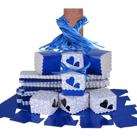 100pcs Boîte à Dragées Coeurs avec Couvercle et Ruban - Bleu Foncé pour Mariage Baptême (1/4)