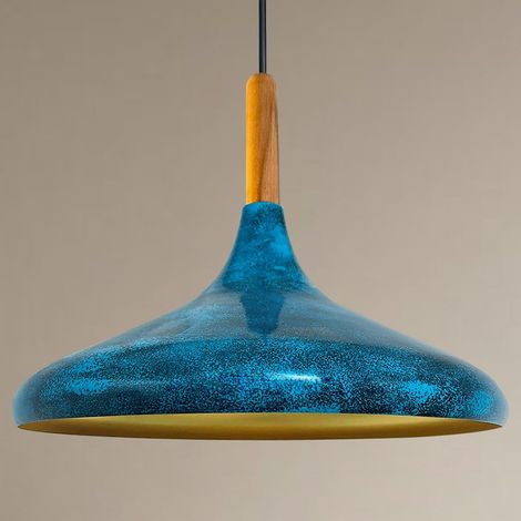 bamyum Champion Lampe à Bois Suspension Moderne en Metal de 35 cm, Lustre de Salon, Chambre, Cuisine, Suspension Luminaire Plafonnier, Éclairage de Plafond, Lampe Suspendue Ozean