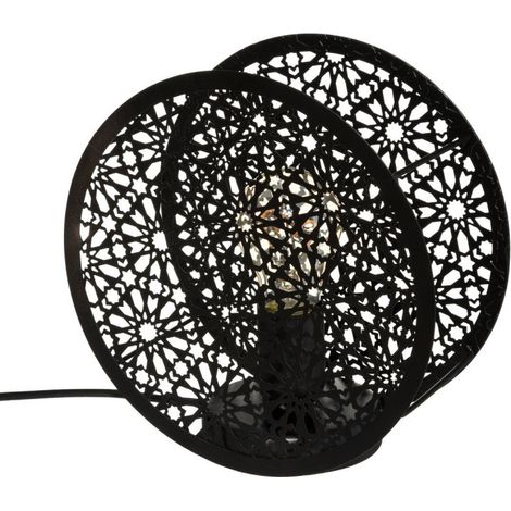 Lampe à poser ronde en métal "Lonzo" - Noir - D 22 x P 10,5 cm - Livraison gratuite (1/3)