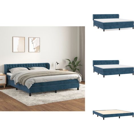 Boxspringbett mit Matratze Dunkelblau 160x200 cm Samt - Samtbett - Boxspringbett - Doppelbett - Bettauflage - Matratze (1/5)