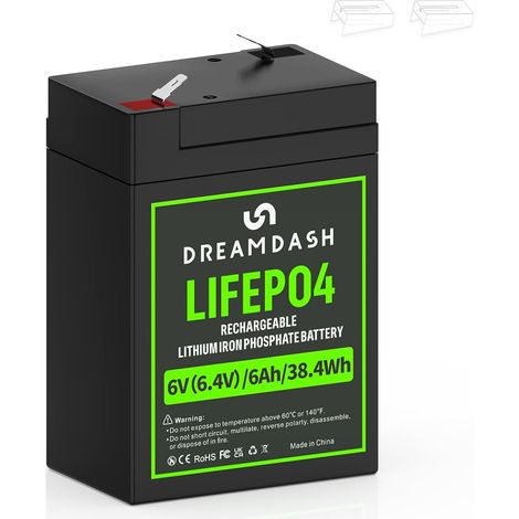 Batterie 6V 6Ah Lifepo4 Rechargeable Lithium, 3000+ cycles à 80% DOD fonctionne de -20 ℃ à 60 ℃, IP55 pour Voiture pour Enfants, UPS, Système Solaire éolien, E-bike, éclairage, Scooter (1/5)