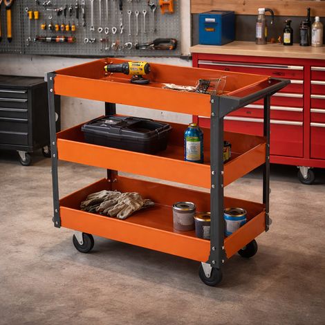 Carrello portautensili 3 ripiani con struttura in acciaio 70x35xH73 cm