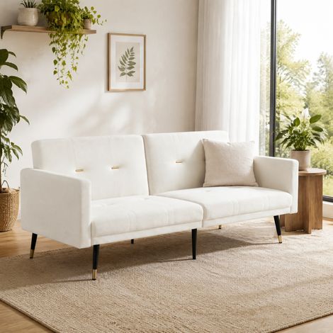Canapé-lit convertible 164x89x70 cm beige, dossier inclinable, velours, 2 places MEUBLIV (1/5)