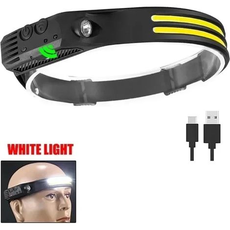 (2 Blancs) Lampe frontale LED COB à induction puissante, rechargeable par USB, lampe de travail idéale pour le camping, la recherche et la pêche en extérieur. (1/5)