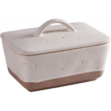 REWYTAZ - Beurrier avec couvercle - Boîte à beurre - Beurrier carré en céramique - 350 ml - Blanc - Céramique
