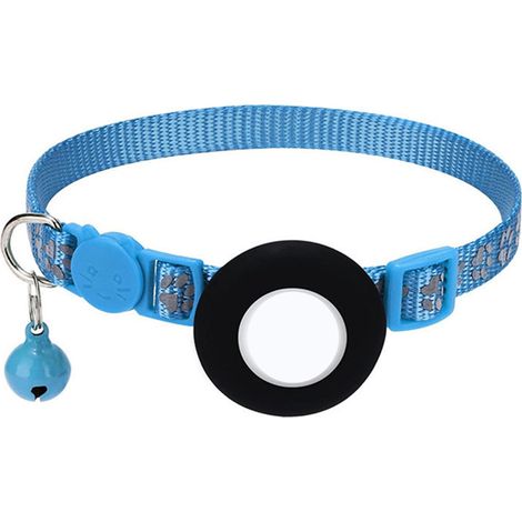 Collier pour chat boucle de sécurité en Nylon réfléchissant cloche amovible GPS suivi des animaux de compagnie positionnement avec poche pour support Airtag bleu (1/5)