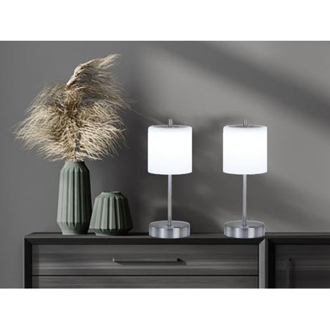2er SET kabellose Tischlampen Silber / Opalglas mit Touchdimmer, Höhe 34,5cm (1/5)