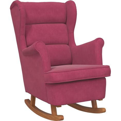 Maison Exclusive - Fauteuil à bascule à oreilles en velours rouge vin bois massif (1/5)