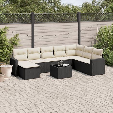 Salon de jardin 9 pièces en résine tressée noire avec coffres de rangement et coussins, 75kg - PANGIVO (1/3)
