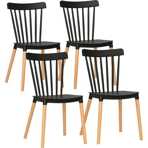 Pour cuisine et salle à manger, assise confortable, lot de 4 chaises noires au design scandinave avec pieds en hêtre (1/5)