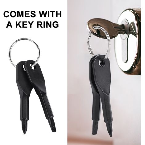 Ensemble de 2 tournevis portables d'extérieur en acier inoxydable avec anneau porte-clés (noir) (1/5)