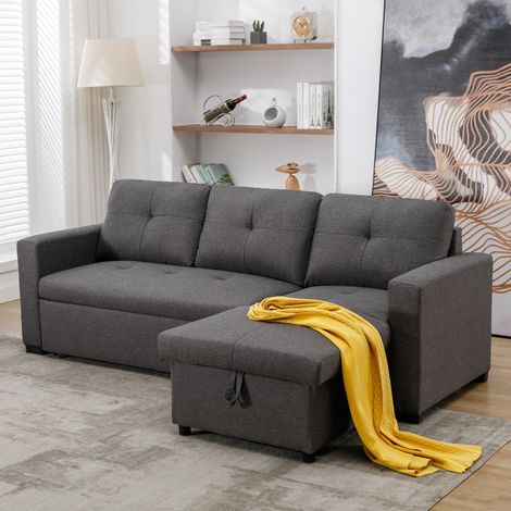 NEWPORT FABRIC CORNER CHAISE 3 SEATER SOFA BED WITH STORAGE LEFT OR RIGHT SIDE GREY