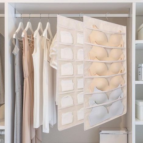 2 piezas，Estante de almacenamiento para sujetadores y ropa interior con opción para colgar，bolsillos de malla，estantes de pared de doble cara (1/2)