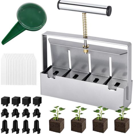 Bloqueador de tierra manual, bloqueadores de semillas de 4 x 2 pulgadas, prensa de tapones para plántulas, herramienta manual para bloquear el suelo con ayuda para semillas, para plantar y trasplantar