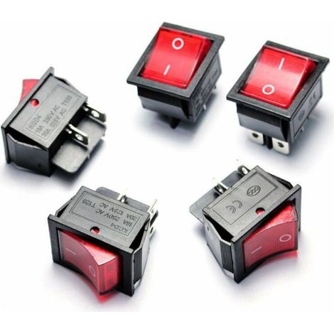 Interrupteur à bascule 4 broches - - 5 pièces - Rouge - 16A 250V AC - 20A 125V - 27x21 mm montage (1/4)