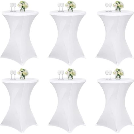 6er Set weiße Spandex Stretch Tischdecken Ø80cm für runde Tische (1/5)