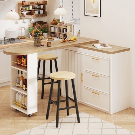 Drehbarer Bartisch mit Stauraum, 128–203 x 39 x 90 cm, MDF, Weiß (1/5)
