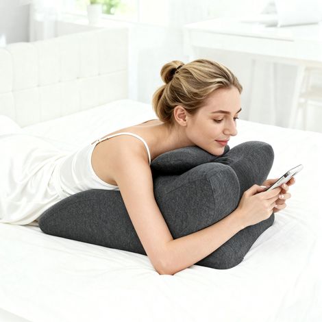 Ergonomisches Keilkissen aus Memory-Schaum für besseren Schlaf, zur Linderung von Sodbrennen und Reflux – erhöhte Rückenstütze für Genesung nach Operationen und zum Lesen, dunkelgrau (1/5)