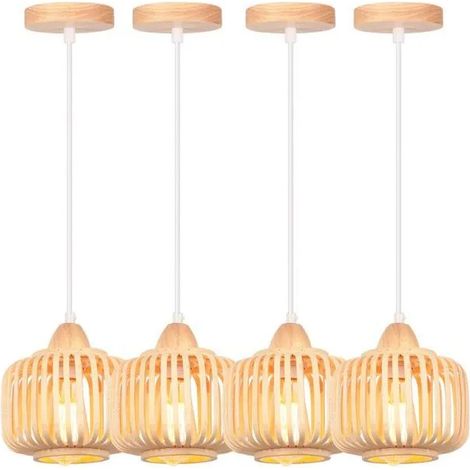 Lot de 4 Suspension en Bambou Tissage, Lustre Style Scandinave Abat-jour Lampe de plafond Vintage pour Chambre Salle à Manger (1/5)