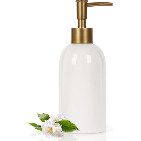 Distributeur De Savon En Céramique - 400 ml - Pour Salle De Bains Et Cuisine - Blanc (1/5)