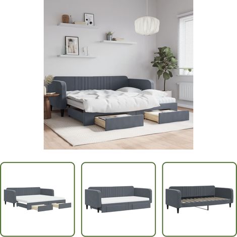 vidaXL Doppelbett - Tagesbett Ausziehbar mit Schubladen Dunkelgrau 100x200 cm Samt (1/5)