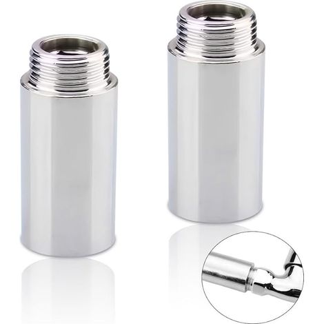 Lot de 2 rallonges de robinet 1/2" x 60 mm, 1/2" IG x 1/2" AG DN15, rallonge filetée DN15, raccord d'extension en acier inoxydable 60 mm pour installation de chauffage et d'eau potable (1/5)