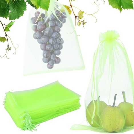 100er-Packung Obstschutzbeutel, 20 x 30 cm Organza-Gartenbeutel mit Kordelzug, schützen vor Wespen, Fruchtfliegen, Käfern und Vögeln (Moosgrün)
