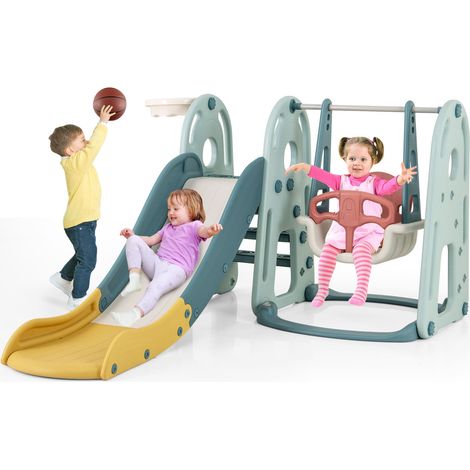 COSTWAY 4-in-1 Kids Slide and Swing Set Freestanding Baby Slide Playset (1/5)