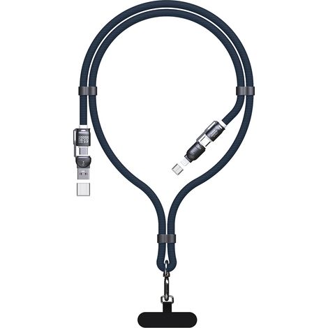 Câble Dudao L20Max 65W 4-en-1 avec dragonne, USB-C vers USB-C avec adaptateurs Lightning et USB-A - Bleu (1/5)