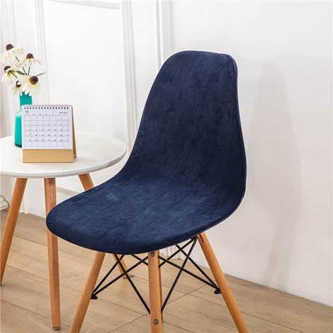 Housse scandinave lot 2 housses élastiques chaise velours universelle sans accoudoirs (Bleu Marine) (1/5)