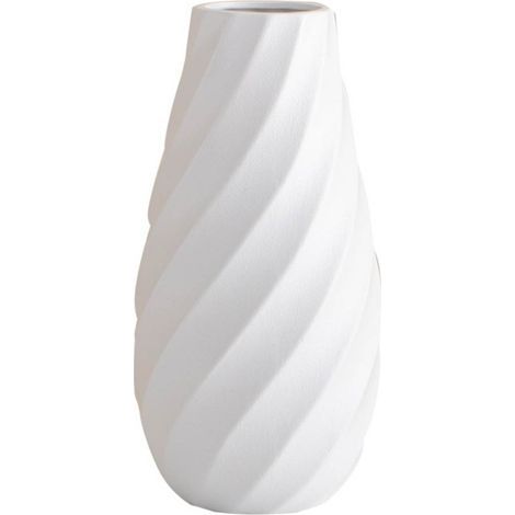 Vase céramique blanc 20 cm spirale texturée, idéal pampa, déco scandinave épurée (1/5)